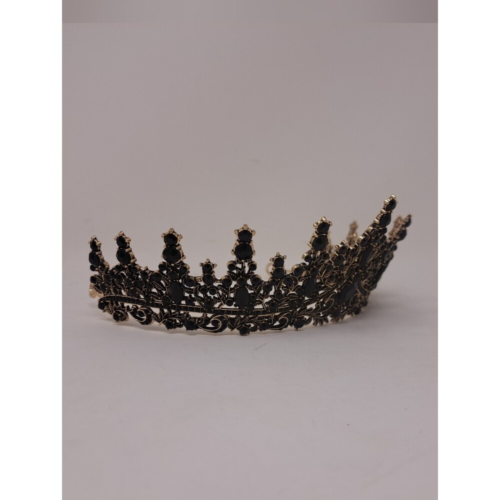 Vintage Women's Crown Costume Jewelry Rhinestone Metal Victorian Royal Black - Picture 11 of 13